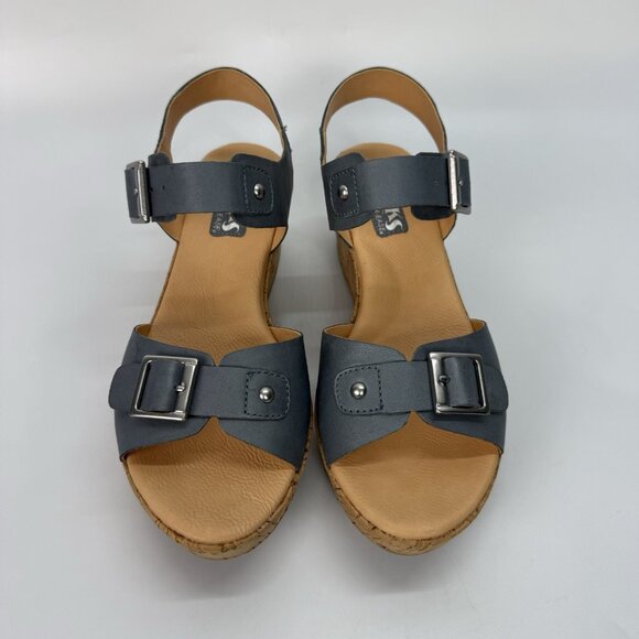 Korks by Kork‑Ease Blue Leather Buckle Wedge Sandals Womens Size 7 Comfort Style - Picture 3 of 15